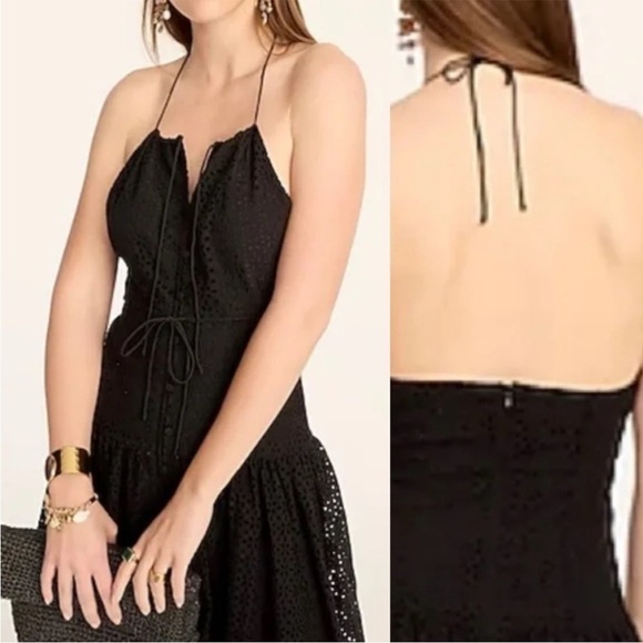 J Crew Halter Mini Dress in Eyelet Black Linen Blend - Picture 1 of 12